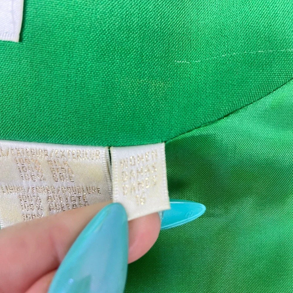 Vintage 80s Apart Skirt Suit Sz 16 Green Silk Power Bold Maximalist Matching Set